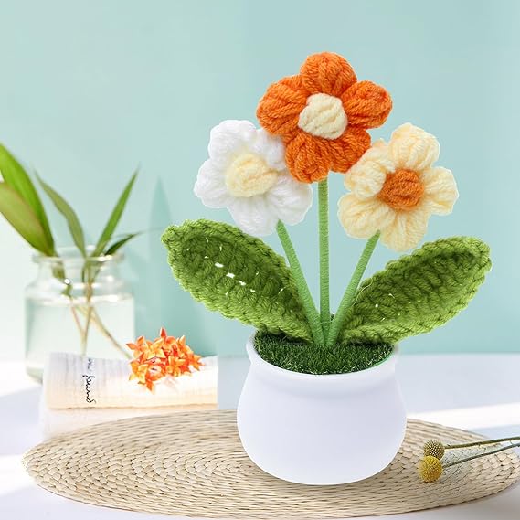 Flores de ganchillo pequeñas artificiales acolchadas para escritorio de oficina - Quierox - Tienda Online