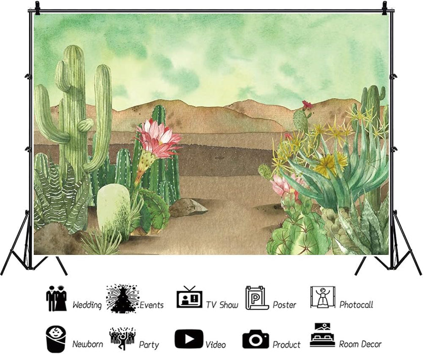 Fondo de fotografía de 7 x 5 pies con diseño floral de cactus y acuarela - Quierox - Tienda Online