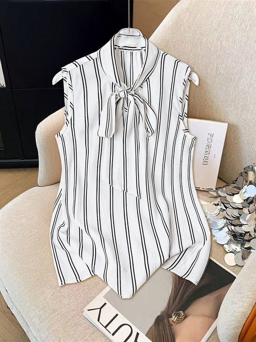 Franclia Blusa elegante y con estilo sin mangas con rayas y lazo - Quierox - Tienda Online