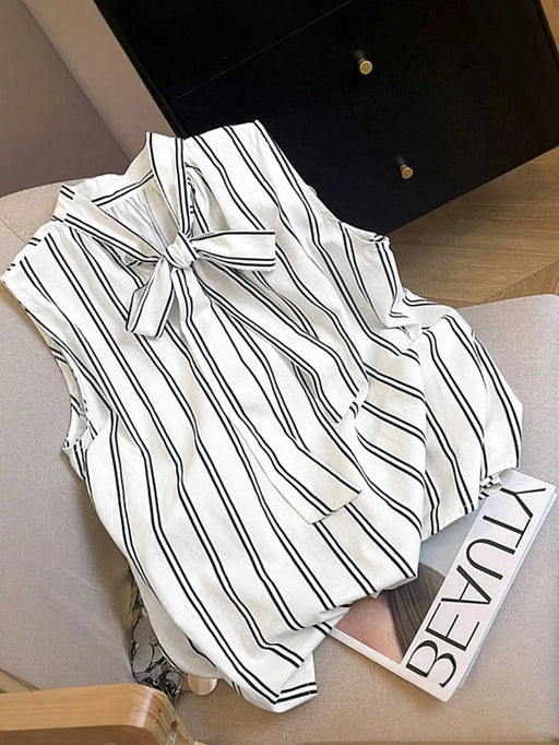 Franclia Blusa elegante y con estilo sin mangas con rayas y lazo - Quierox - Tienda Online