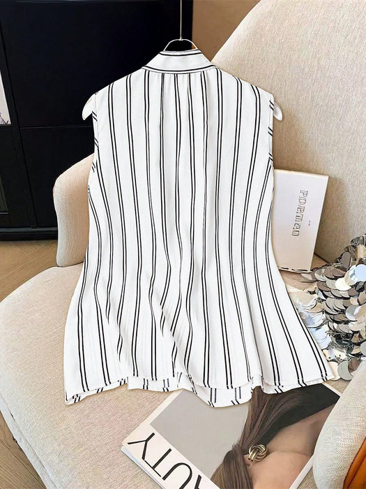 Franclia Blusa elegante y con estilo sin mangas con rayas y lazo - Quierox - Tienda Online