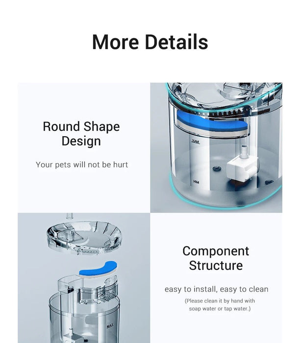 Fuente de agua inteligente para gatos, 1800 ml, filtro automático - Quierox - Tienda Online