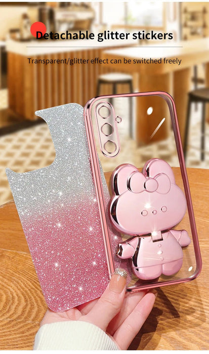 Funda con espejo de maquillaje con purpurina y diseño de conejo para Galaxy A35 5G - Quierox - Tienda Online