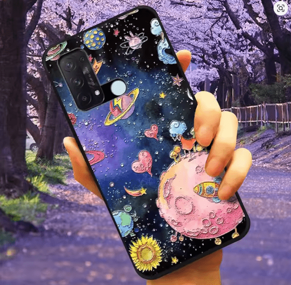 Funda con relieve de flores y planeta , suave, trasera - Quierox - Tienda Online