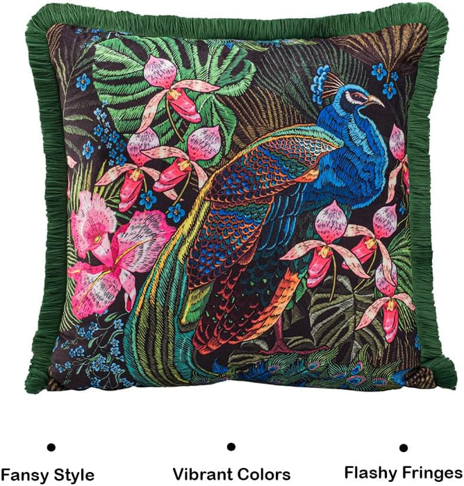 Funda de cojín de terciopelo verde de lujo para sofá, con flecos de pavo real de Asdiva - Quierox - Tienda Online