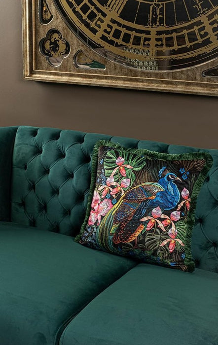 Funda de cojín de terciopelo verde de lujo para sofá, con flecos de pavo real de Asdiva - Quierox - Tienda Online