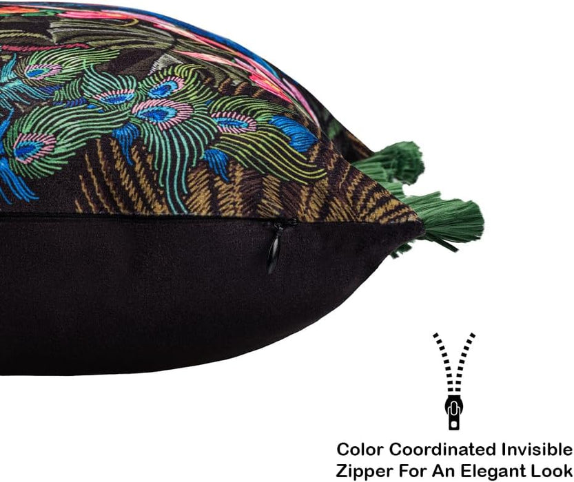 Funda de cojín de terciopelo verde de lujo para sofá, con flecos de pavo real de Asdiva - Quierox - Tienda Online