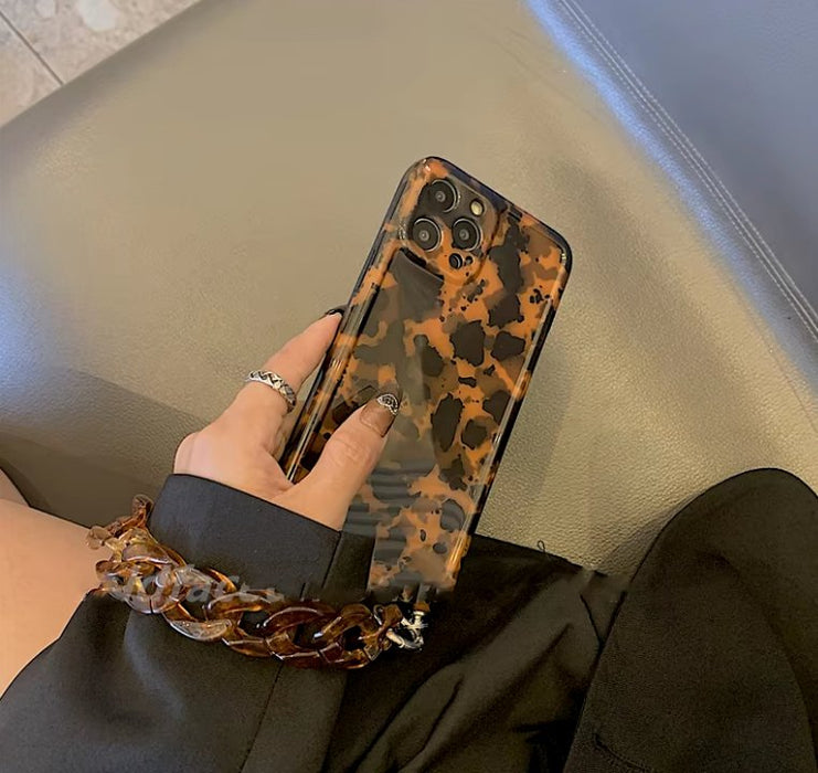 Funda de teléfono con cadena para la muñeca con estampado de leopardo de color ámbar retro - Quierox - Tienda Online