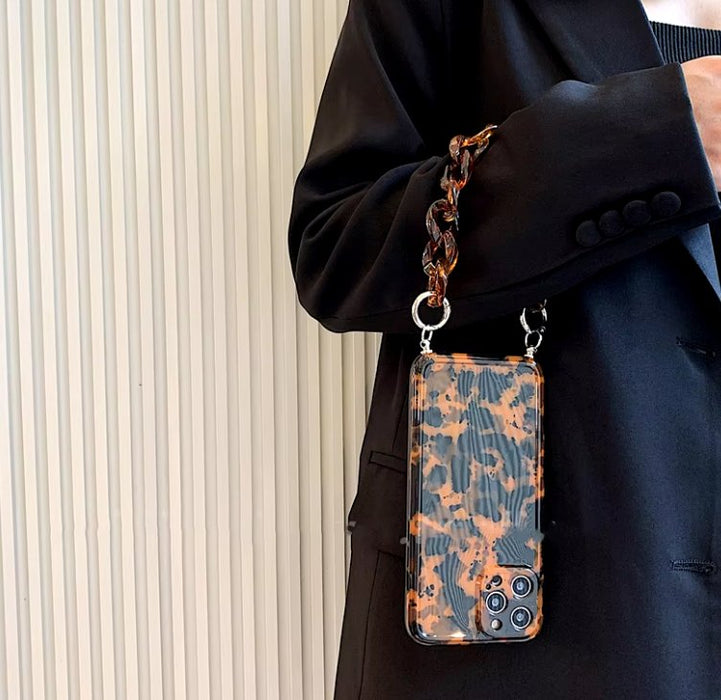 Funda de teléfono con cadena para la muñeca con estampado de leopardo de color ámbar retro - Quierox - Tienda Online