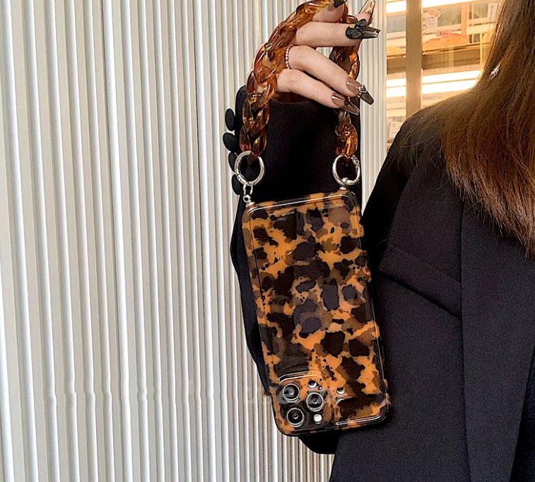 Funda de teléfono con cadena para la muñeca con estampado de leopardo de color ámbar retro - Quierox - Tienda Online