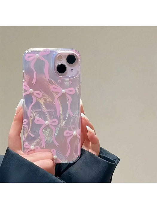 Funda de teléfono de moda con elemento de lazo rosa 1 pieza para iPhone 15 - Quierox - Tienda Online