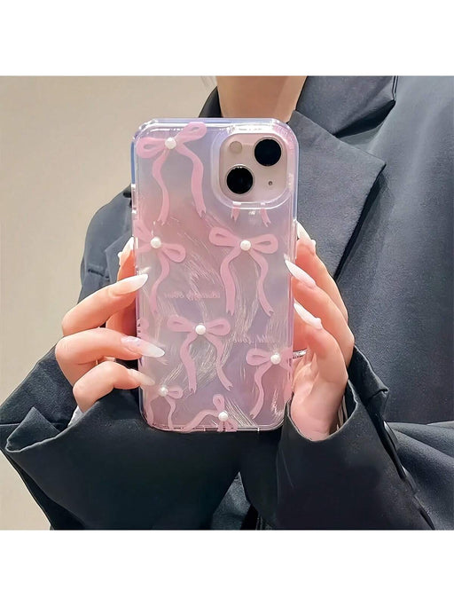 Funda de teléfono de moda con elemento de lazo rosa 1 pieza para iPhone 15 - Quierox - Tienda Online