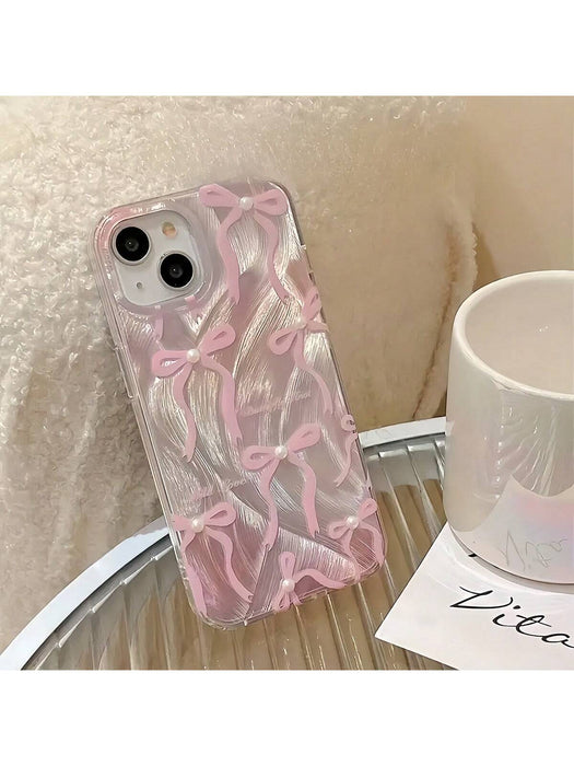 Funda de teléfono de moda con elemento de lazo rosa 1 pieza para iPhone 15 - Quierox - Tienda Online