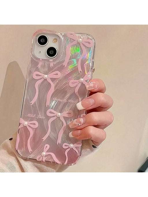 Funda de teléfono de moda con elemento de lazo rosa 1 pieza para iPhone 15 - Quierox - Tienda Online