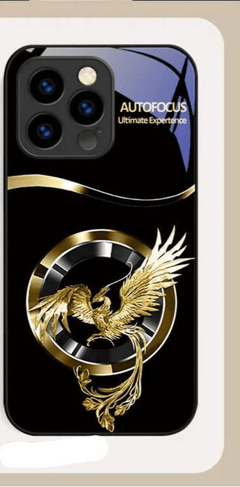 Funda de Teléfono de Vidrio con Patrón de Logo de Fénix Dorado, para iphone 13 Pro - Quierox - Tienda Online