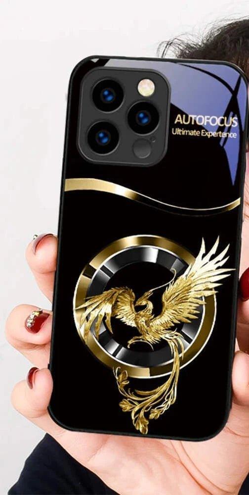 Funda de Teléfono de Vidrio con Patrón de Logo de Fénix Dorado, para iphone 13 Pro - Quierox - Tienda Online