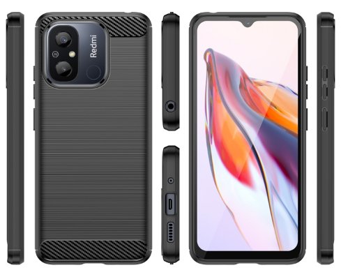 Funda de teléfono TPU de fibra de carbono con textura cepillada Xiaomi Redmi 10C, negro - Quierox - Tienda Online