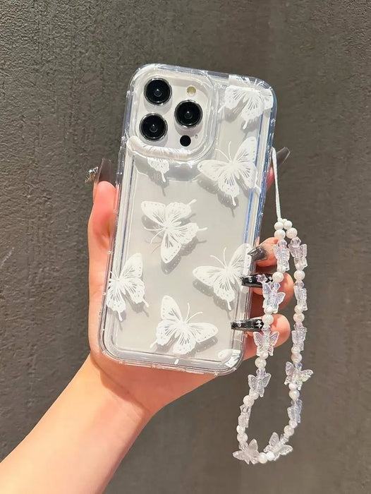 Funda fina de TPU con diseño de mariposas para iPhone 14 Pro max, con cadena de mariposas, transparente - Quierox - Tienda Online