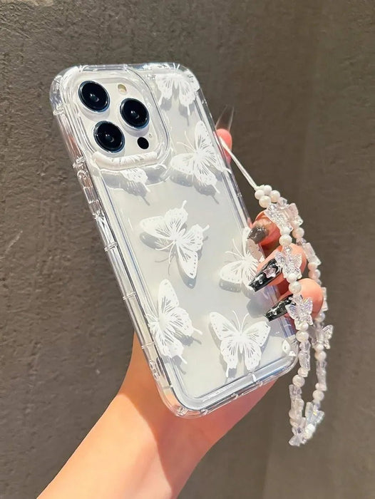 Funda fina de TPU con diseño de mariposas para iPhone 14 Pro max, con cadena de mariposas, transparente - Quierox - Tienda Online