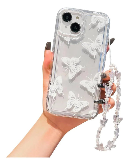 Funda fina de TPU con diseño de mariposas para iPhone 14 Pro max, con cadena de mariposas, transparente - Quierox - Tienda Online