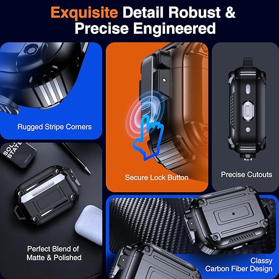 Funda para AirPods Pro de 2ª generación con bloqueo seguro,llavero y cepillo de limpieza - Quierox - Tienda Online