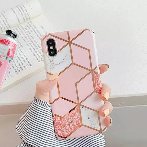 Funda para Iphone con cubierta rosa mármol geométrico - Quierox - Tienda Online