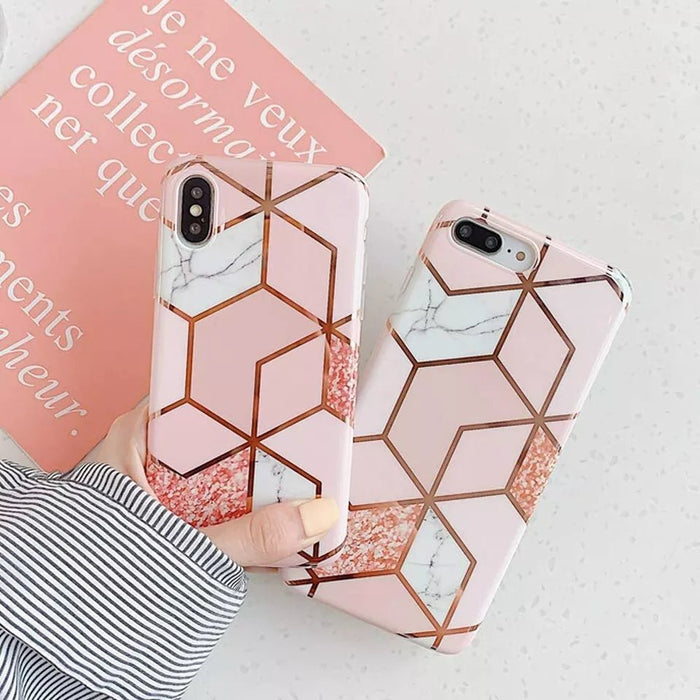 Funda para Iphone con cubierta rosa mármol geométrico - Quierox - Tienda Online