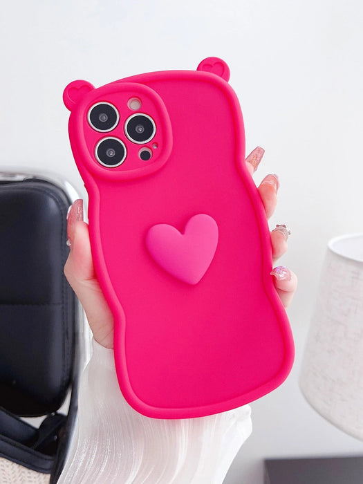 Funda para móvil con orejas de gato y decoración en forma de corazón en 3D - Quierox - Tienda Online