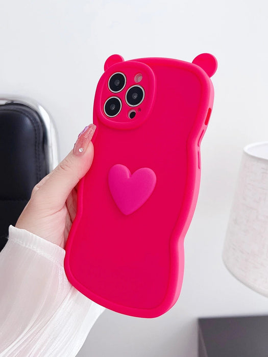Funda para móvil con orejas de gato y decoración en forma de corazón en 3D - Quierox - Tienda Online