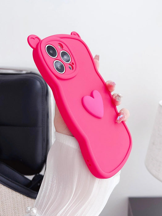 Funda para móvil con orejas de gato y decoración en forma de corazón en 3D - Quierox - Tienda Online