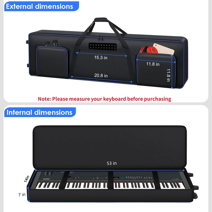Funda para teclado de 88 teclas con ruedas, funda suave para teclado y concierto, diseño de viaje con correas ajustables para el hombro - Quierox - Tienda Online