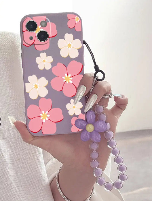 Funda para teléfono con diseño de flores rojas y cordón de cuentas para iPhone 11 Pro Max - Quierox - Tienda Online