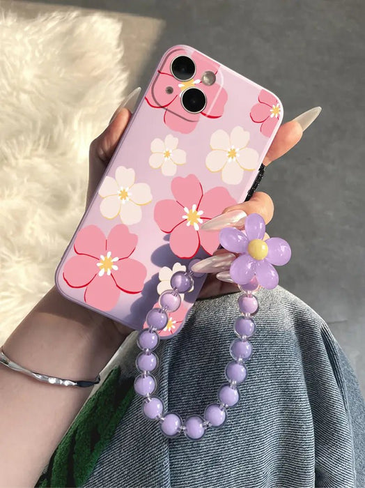 Funda para teléfono con diseño de flores rojas y cordón de cuentas para iPhone 11 Pro Max - Quierox - Tienda Online