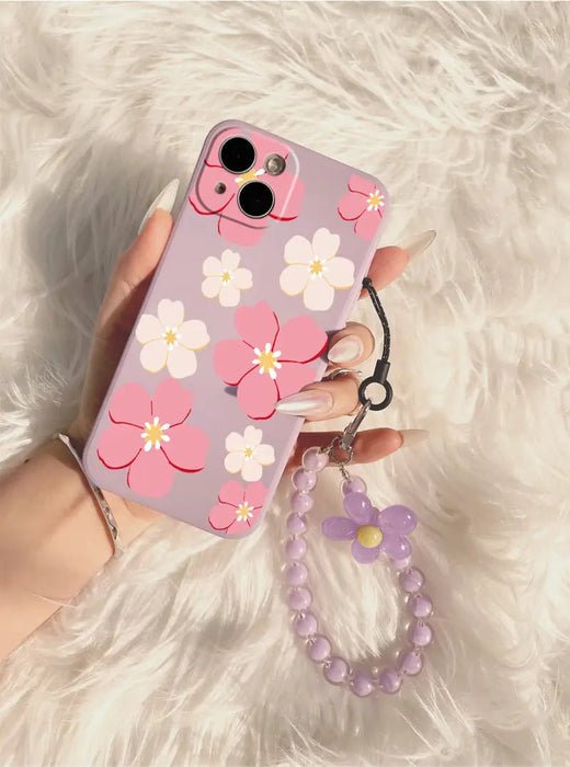 Funda para teléfono con diseño de flores rojas y cordón de cuentas para iPhone 11 Pro Max - Quierox - Tienda Online