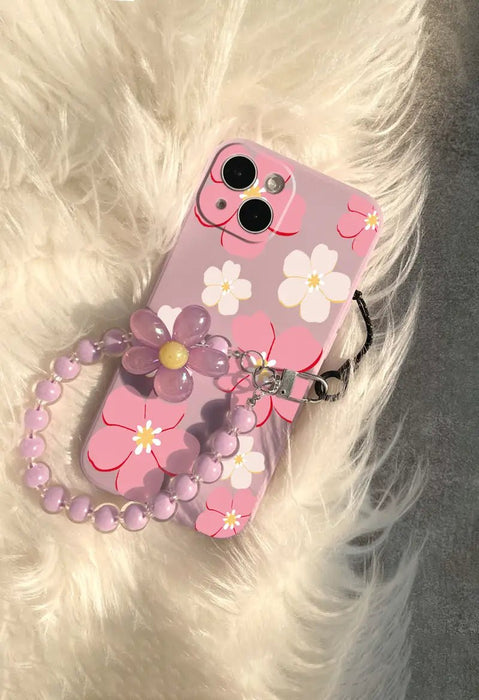 Funda para teléfono con diseño de flores rojas y cordón de cuentas para iPhone 11 Pro Max - Quierox - Tienda Online