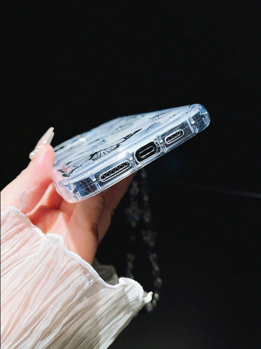 Funda para teléfono con diseño de mariposa negra y cuerda colgante de cristal - Quierox - Tienda Online