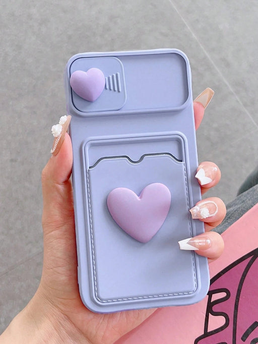 Funda para teléfono con marco de fotos y tarjetero, con doble pegatina de corazón - Quierox - Tienda Online