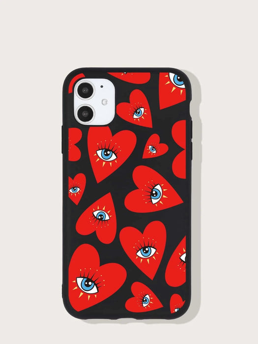 Funda para teléfono con patrón de corazón y ojos compatible con iPhone - Quierox - Tienda Online
