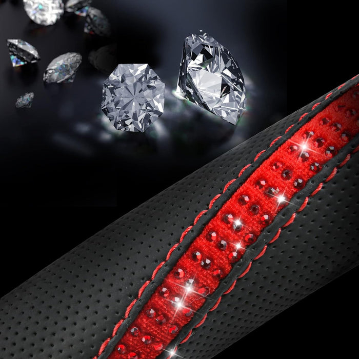 Funda para volante CAR PASS Bling Diamond de cuero negro, con incrustaciones de cristales de imitación, ajuste universal de 34/4/43 con brillo - Quierox - Tienda Online