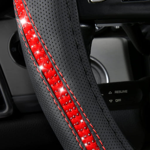 Funda para volante CAR PASS Bling Diamond de cuero negro, con incrustaciones de cristales de imitación, ajuste universal de 34/4/43 con brillo - Quierox - Tienda Online