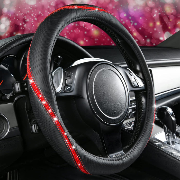 Funda para volante CAR PASS Bling Diamond de cuero negro, con incrustaciones de cristales de imitación, ajuste universal de 34/4/43 con brillo - Quierox - Tienda Online