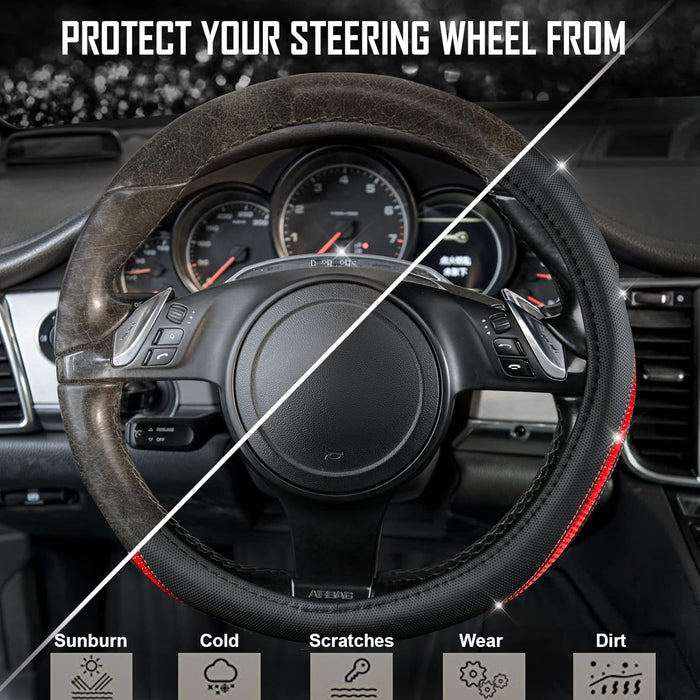 Funda para volante CAR PASS Bling Diamond de cuero negro, con incrustaciones de cristales de imitación, ajuste universal de 34/4/43 con brillo - Quierox - Tienda Online