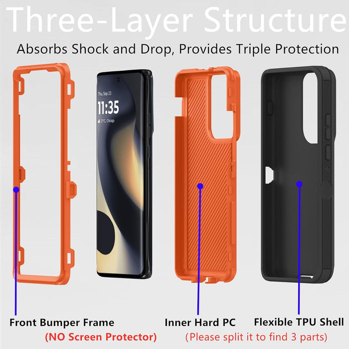 Funda protectora resistente a prueba de polvo a prueba de golpes, 3 en 1 para Motorola Moto Edge 2021 (naranja/negro) - Quierox - Tienda Online