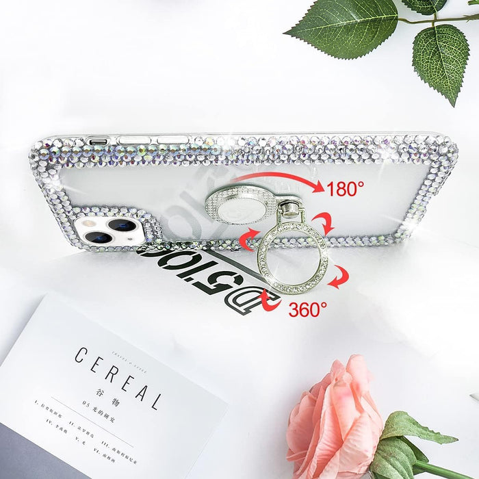 Funda transparente con diamantes compatible con iPhone 13 pro max con soporte de anillo - Quierox - Tienda Online