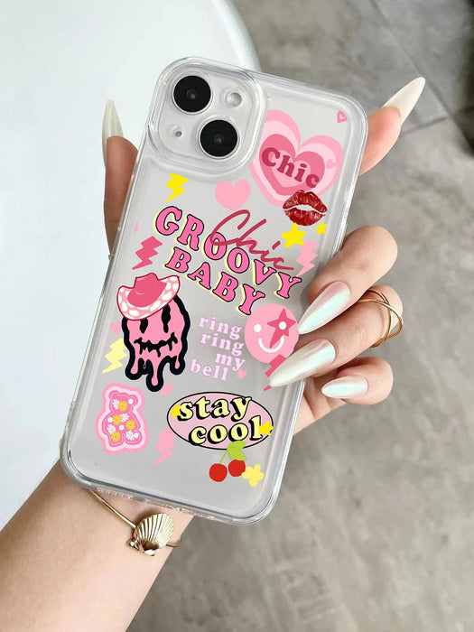 Funda transparente con dibujos animados en color rosa, compatible con iPhone - Quierox - Tienda Online