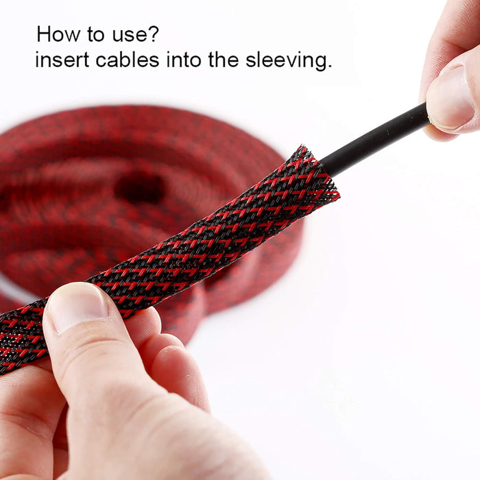 Funda trenzada expandible PET de 25 pies - 1/2 pulgada – NegroRojo - Quierox - Tienda Online