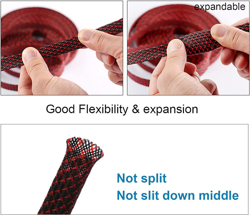 Funda trenzada expandible PET de 25 pies - 1/2 pulgada – NegroRojo - Quierox - Tienda Online