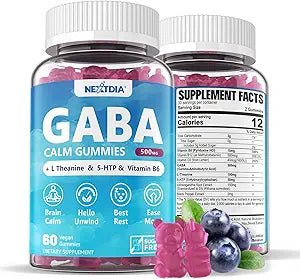 GABA Gummies 500 mg – Gomitas calmantes sin azúcar con L teanina, 5 - HTP, vitaminas D3, B12.. - Quierox - Tienda Online