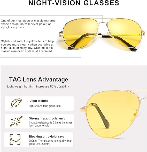 Gafas antideslumbrantes de conducción nocturna para aviador - Quierox - Tienda Online