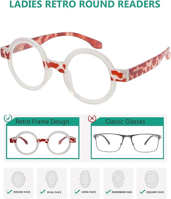 Gafas de lectura redondas con patillas de color tortuga para mujer - Quierox - Tienda Online